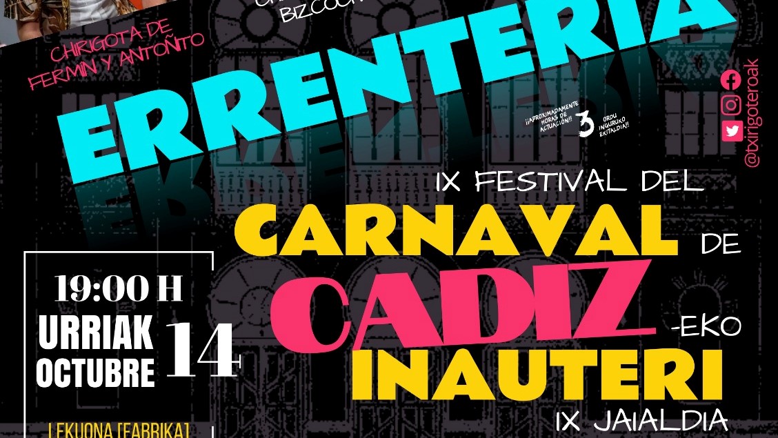 A la venta las entradas para el  IX Festival del carnaval de Cádiz que tendrá lugar en Lekuona Fabrika